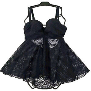 Smart & Sexy Swim Black Long Lace Swim Top Size 36DD NWT.